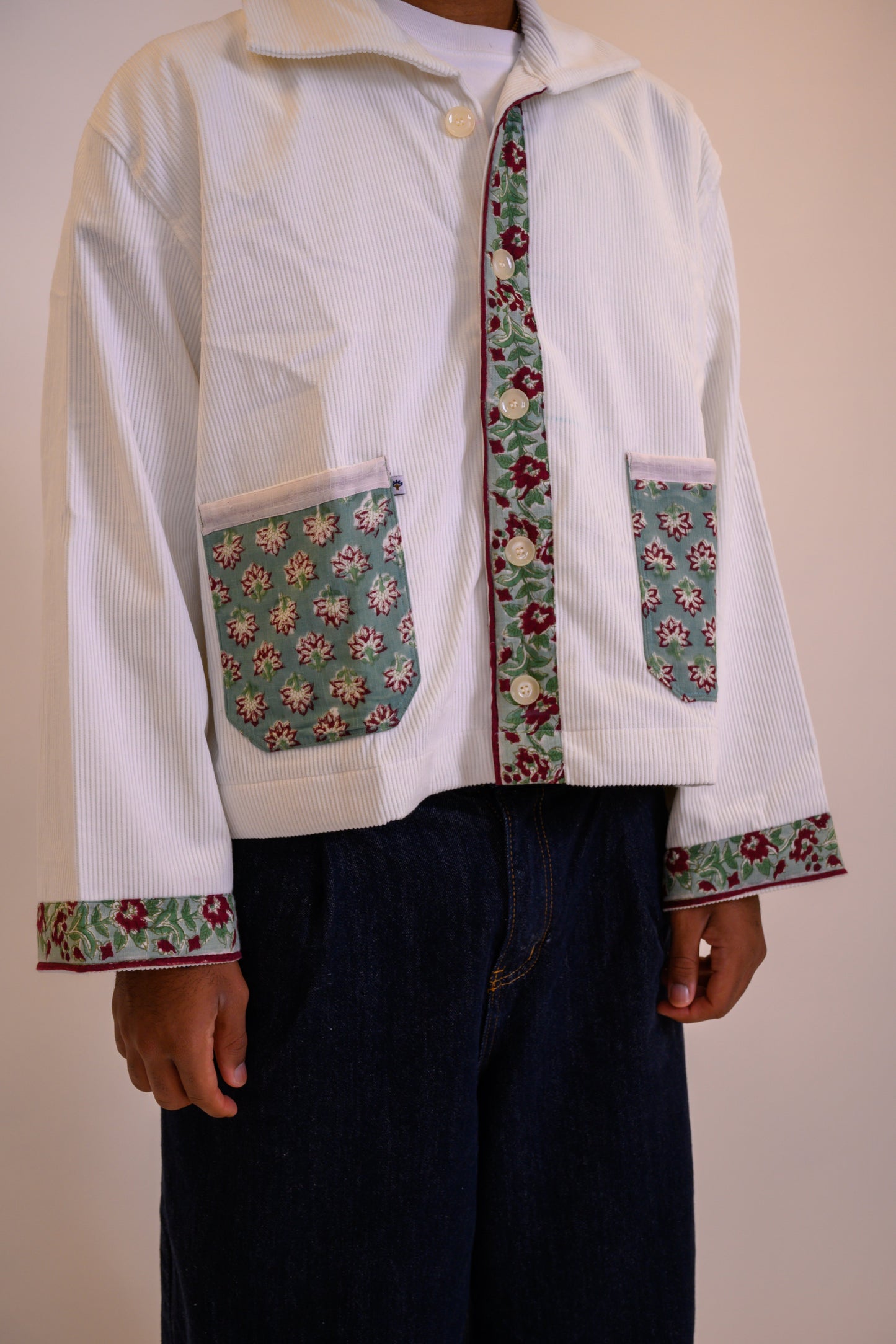 Cropped Corduroy Cardigan - White