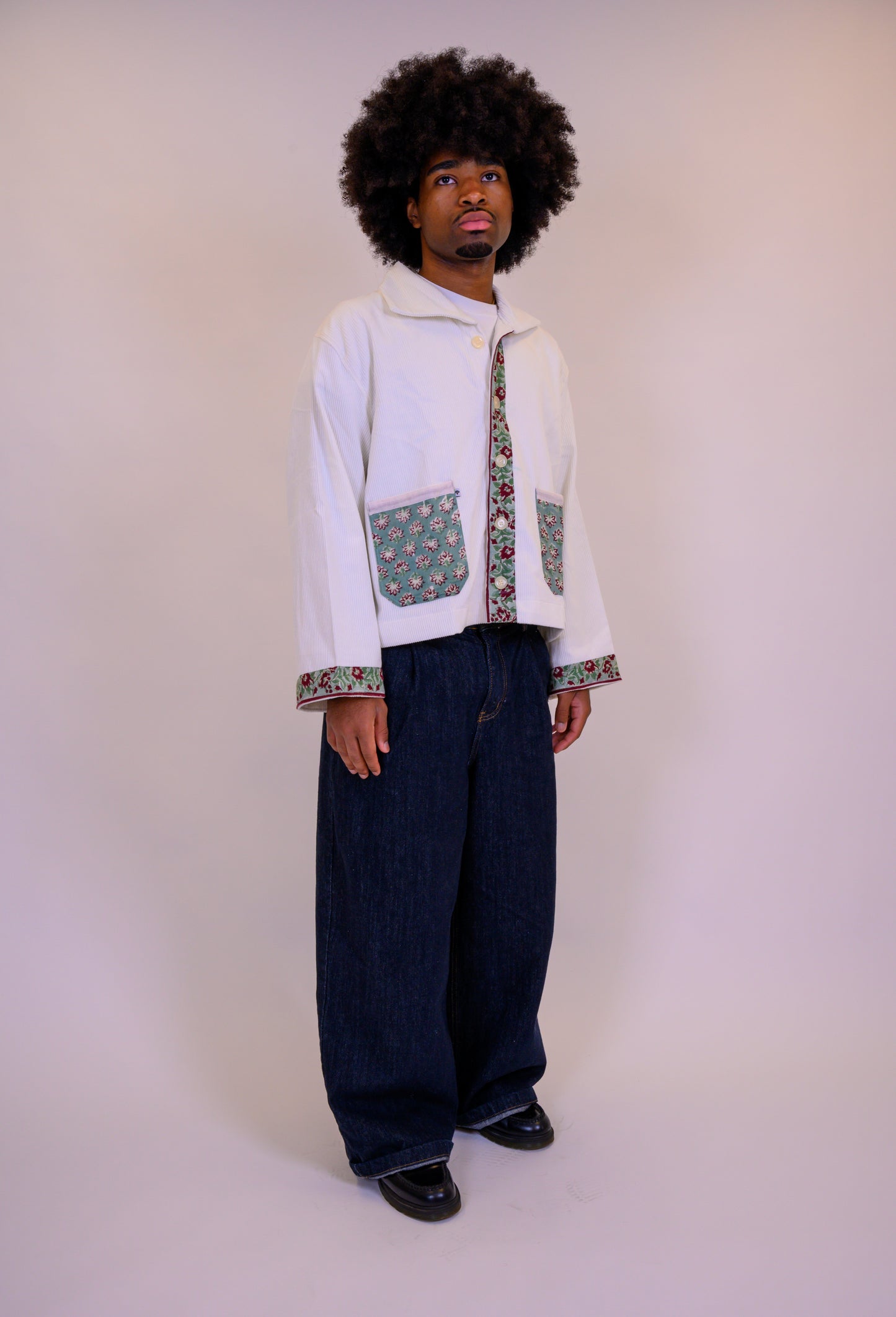 Cropped Corduroy Cardigan - White