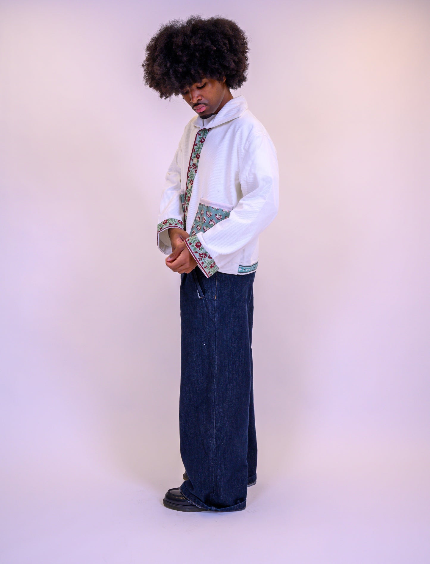 Cropped Corduroy Cardigan - White