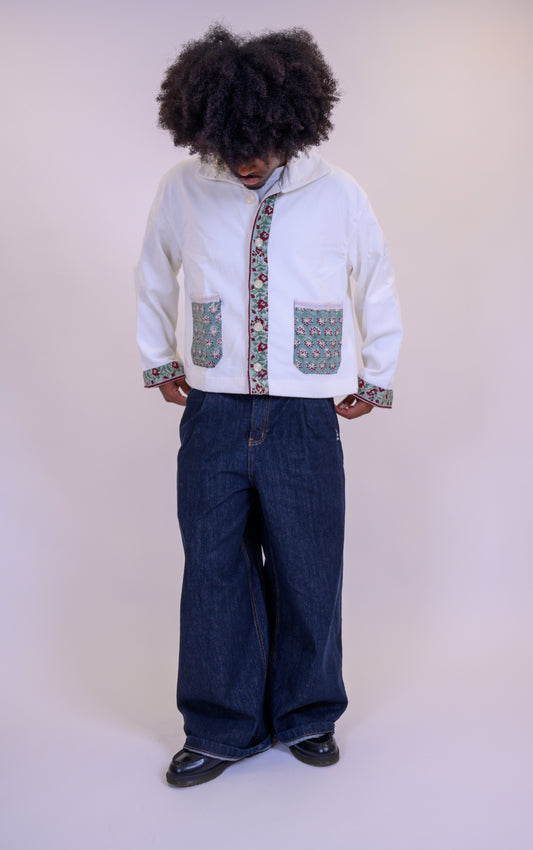 Cropped Corduroy Cardigan - White