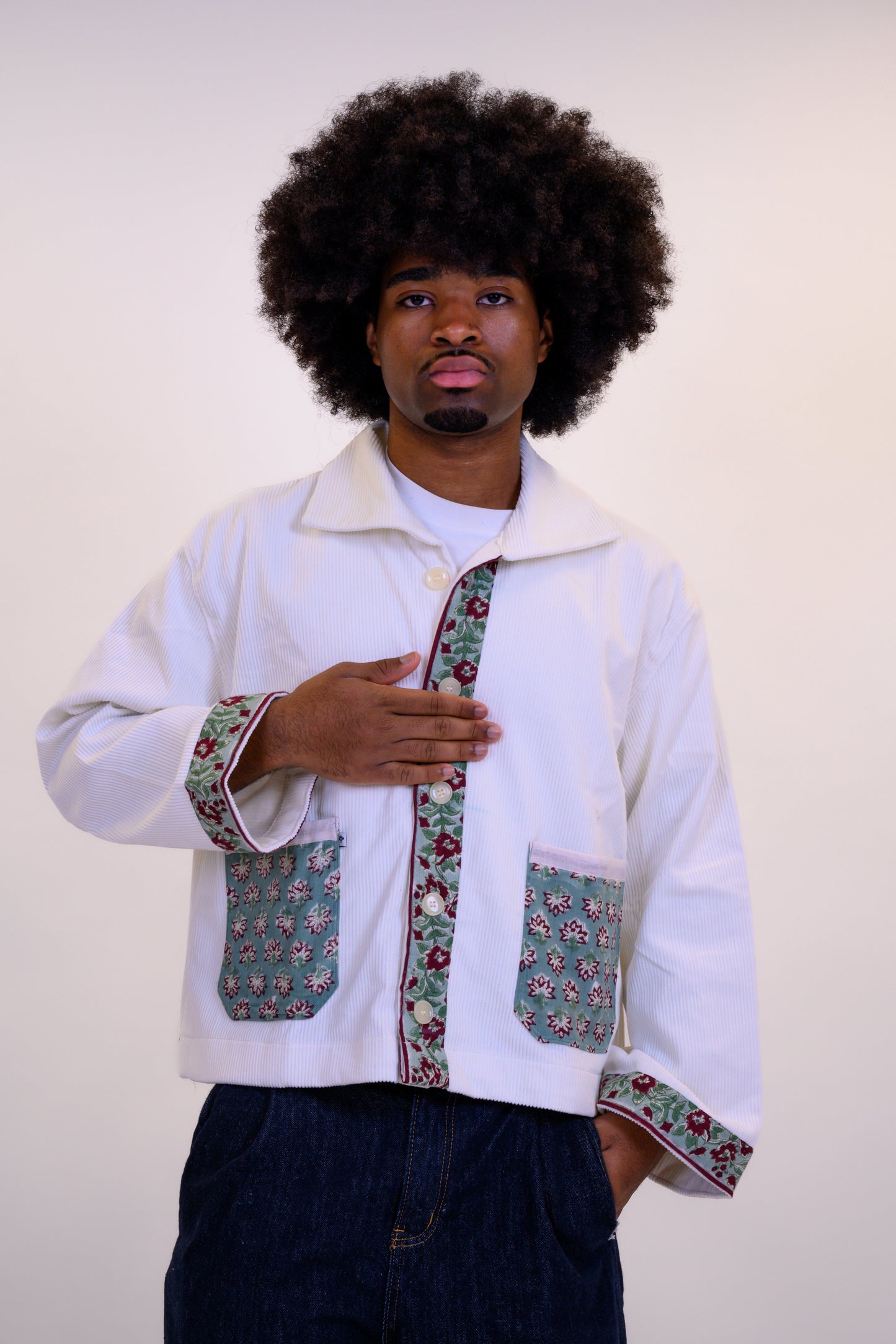 Cropped Corduroy Cardigan - White