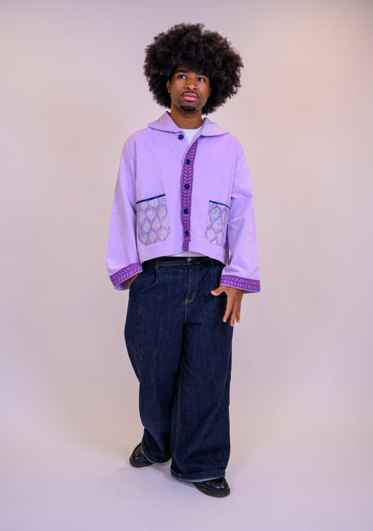 Cropped Corduroy Cardigan - Lavender
