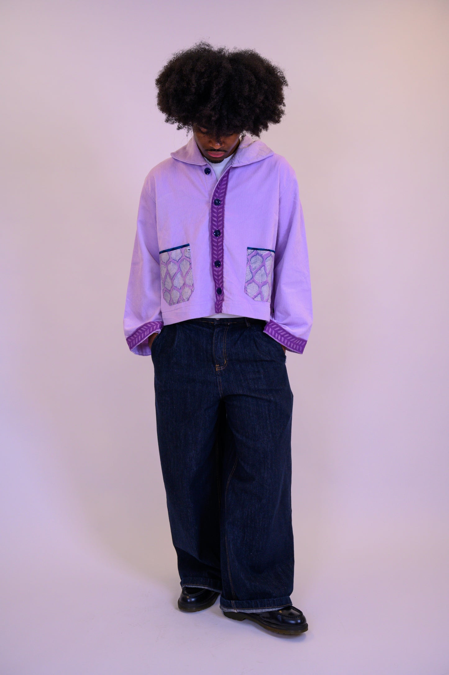 Cropped Corduroy Cardigan - Lavender