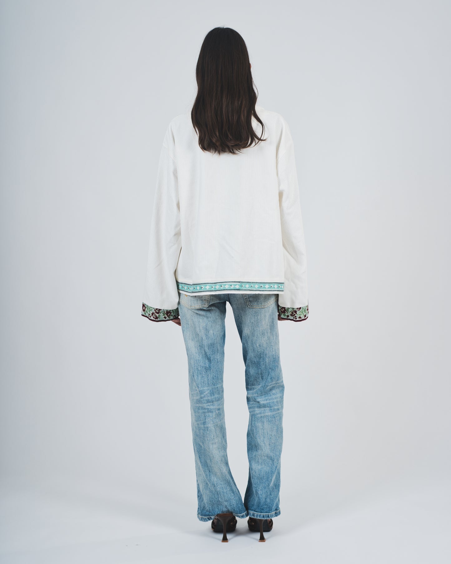 Cropped Corduroy Cardigan - White