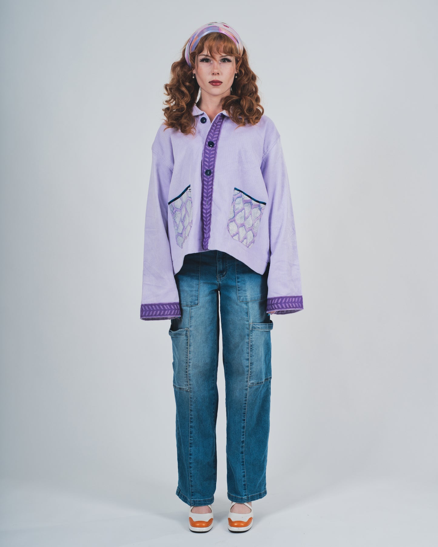 Cropped Corduroy Cardigan - Lavender